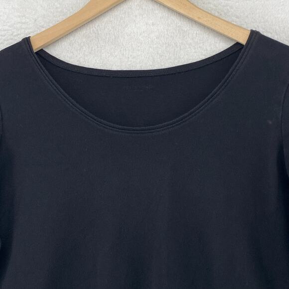 EILEEN FISHER Top L Cotton Interlock Jersey Round Neck Elbow Sleeve Basic Black - Picture 4 of 11